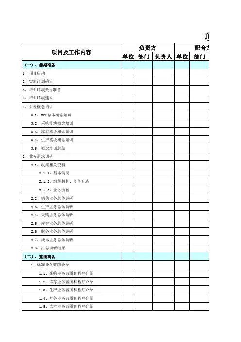 MES-启动阶段-项目总体实施工作计划-模板