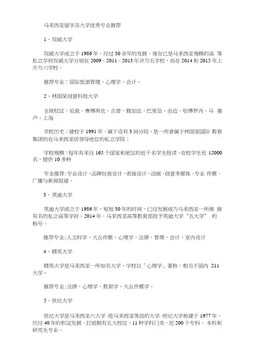 马来西亚留学各大学优秀专业推荐