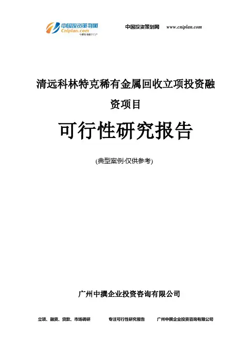 清远科林特克稀有金属回收融资投资立项项目可行性研究报告(中撰咨询)
