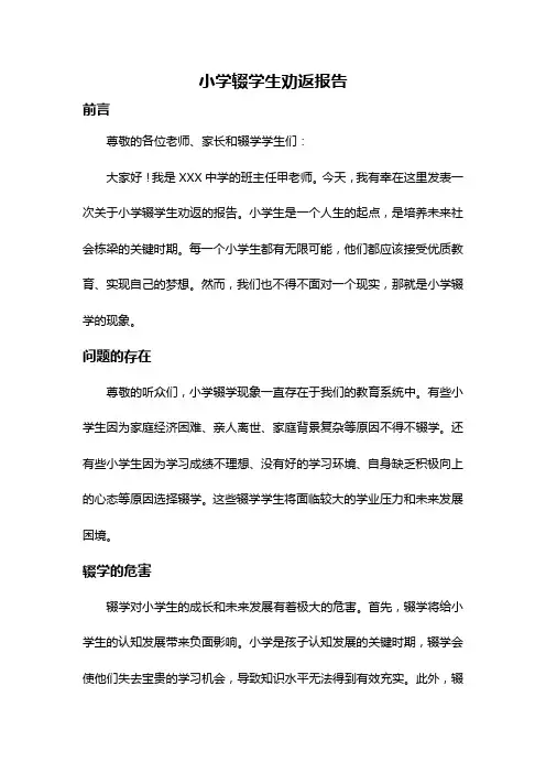 小学辍学生劝返报告