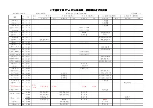 山东科技大学2014-2015学年第一学期期末考试安排表