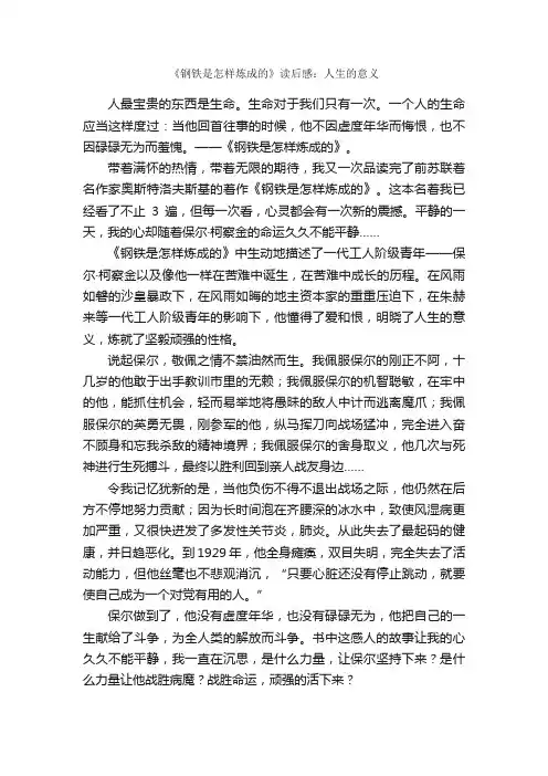 《钢铁是怎样炼成的》读后感：人生的意义_初中生读后感_