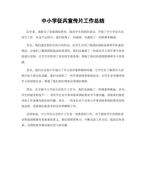 中小学征兵宣传片工作总结