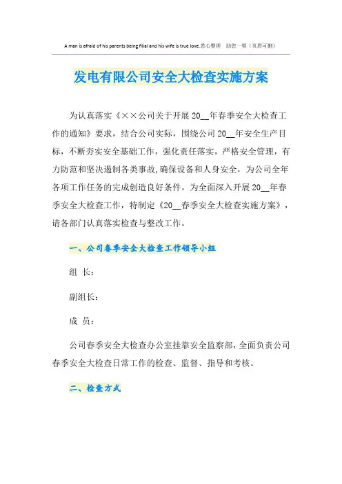 发电有限公司安全大检查实施方案