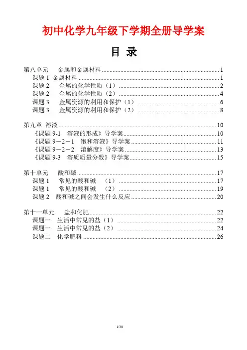 初中化学九年级下学期全册导学案版