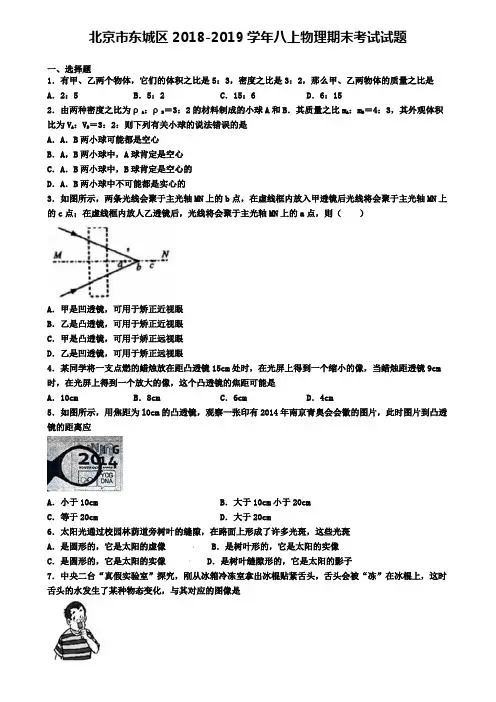 北京市东城区2018-2019学年八上物理期末考试试题
