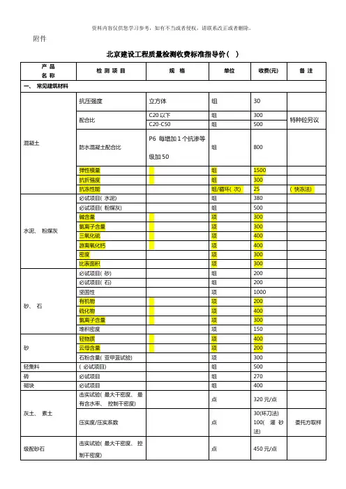 北京建设工程质量检测收费指导价版现用样本