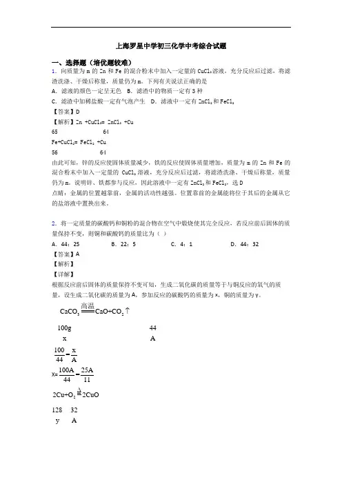 上海罗星中学初三化学中考综合试题