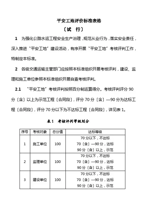 平安工地评价标准表格