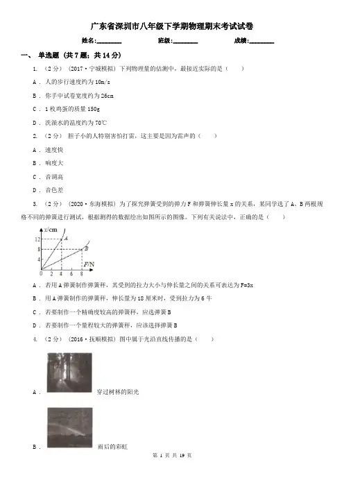 广东省深圳市八年级下学期物理期末考试试卷