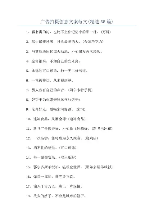 广告拍摄创意文案范文(精选35篇)