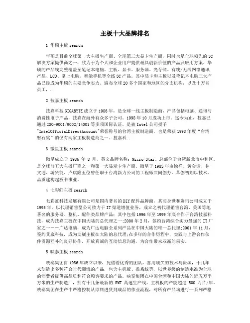 主板十大品牌排名