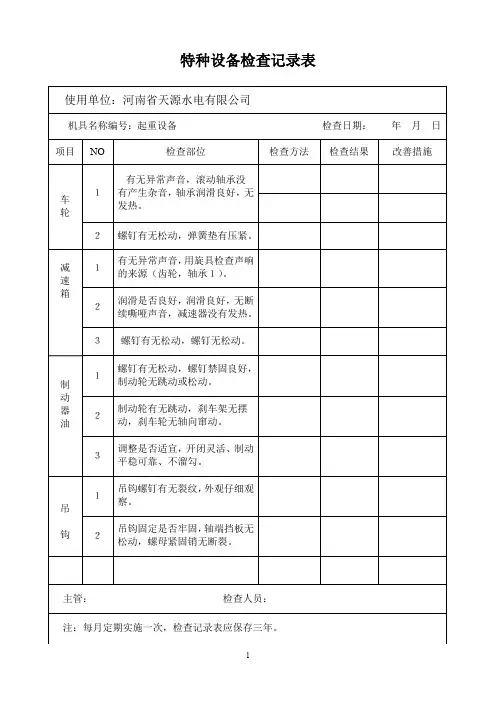 特种设备检查记录表