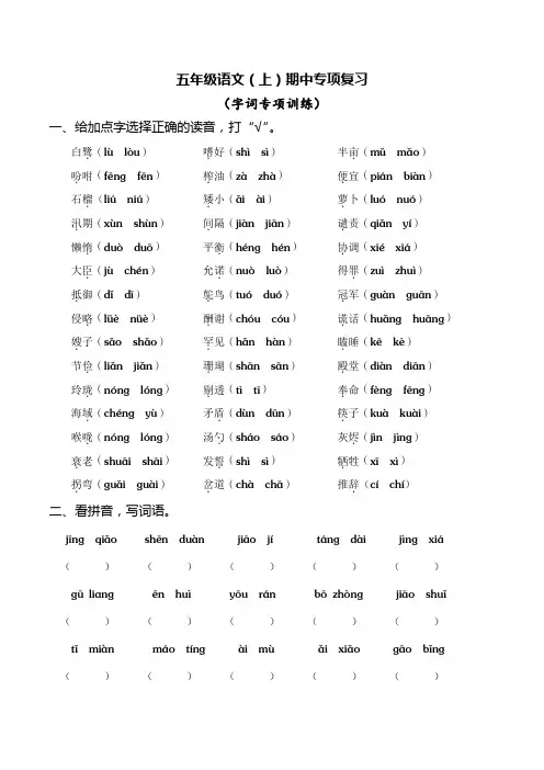 统编版语文五年级上册期中专项复习(字词专项训练)