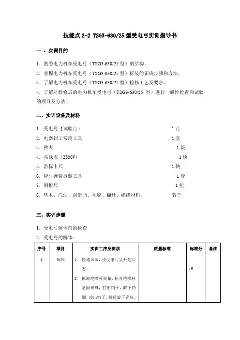技能点2-2TSG3-63025型受电弓实训指导书