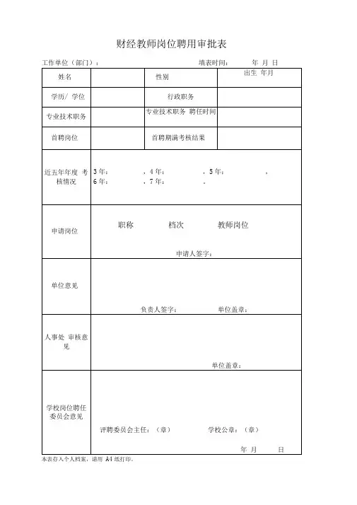 教师岗位聘用审批表
