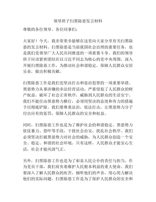 领导班子扫黑除恶发言材料