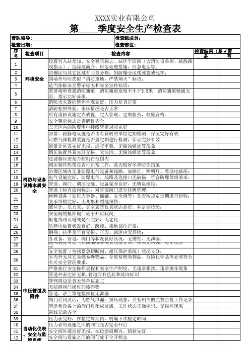 季度安全检查表