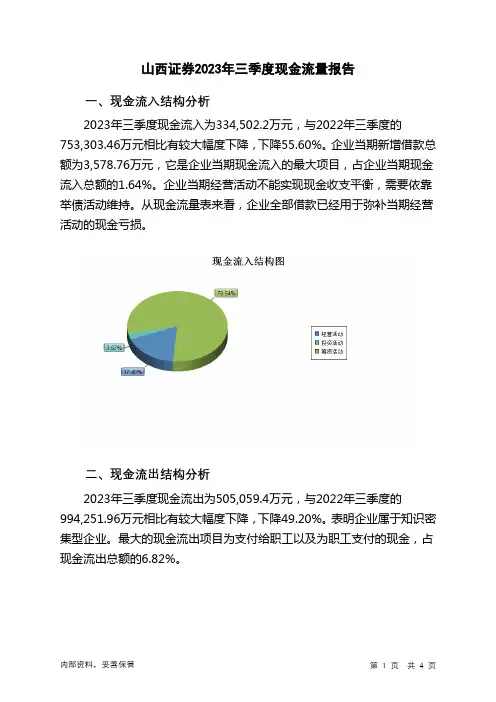 002500山西证券2023年三季度现金流量报告