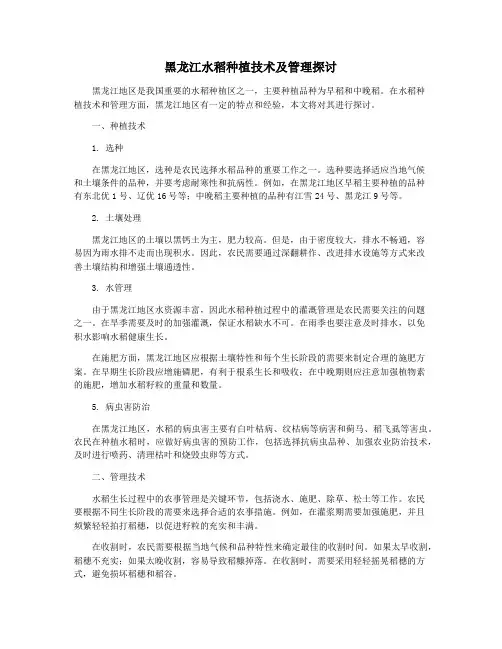 黑龙江水稻种植技术及管理探讨