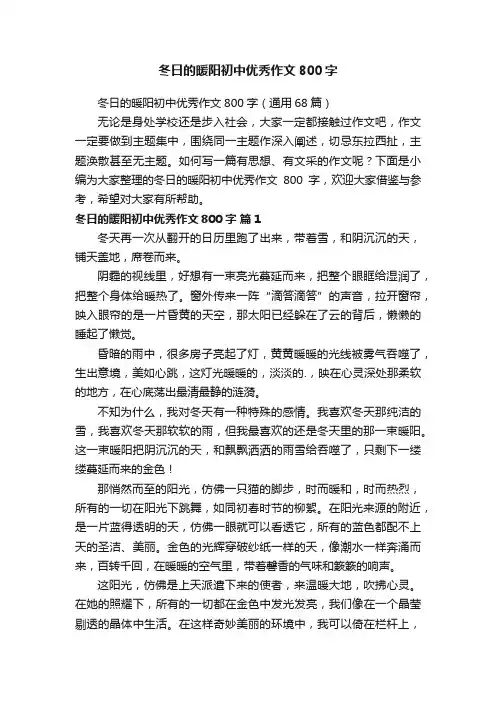 冬日的暖阳初中优秀作文800字（通用68篇）