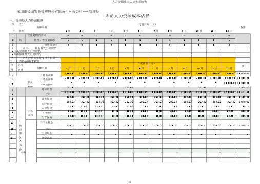 人力资源成本预算表明细表