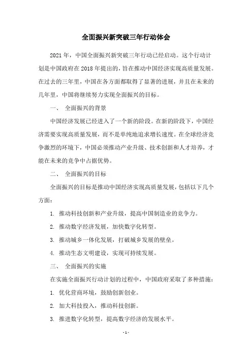全面振兴新突破三年行动体会