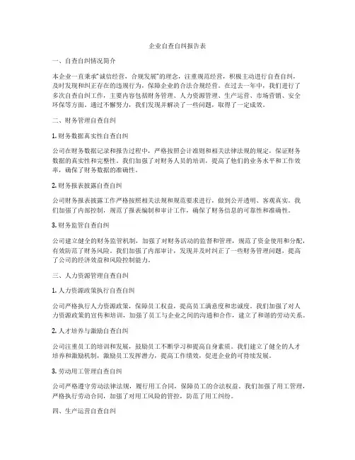 企业自查自纠报告表