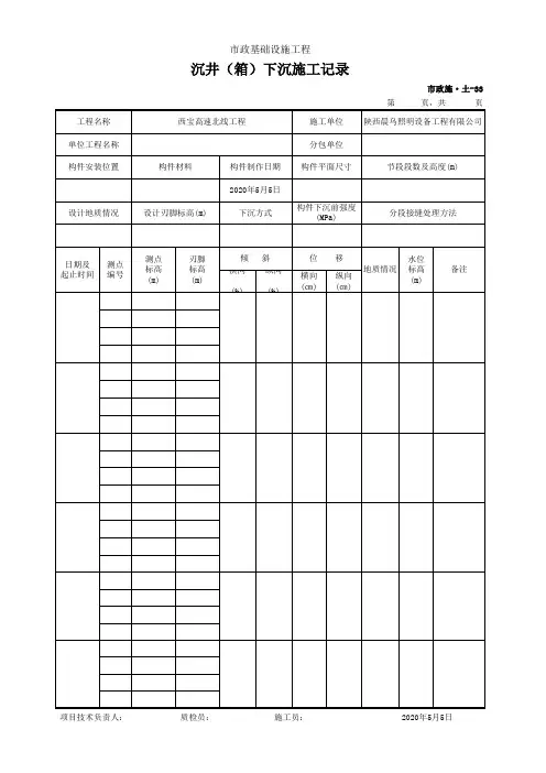 沉井(箱)下沉施工记录