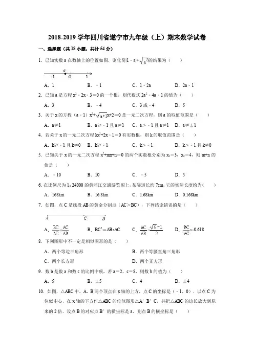 2018-2019学年四川省遂宁市九年级(上)期末数学试卷(解析版)