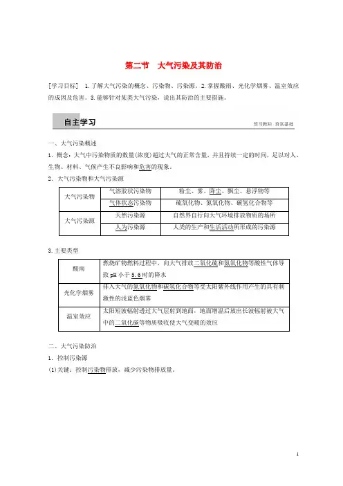最新2019版高中地理 第四章 第二节 大气污染及其防治学案 湘教版选修6