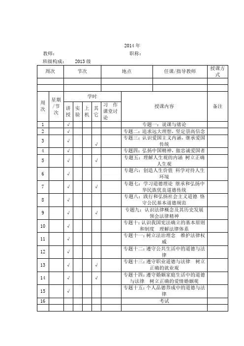 2014年度思修教学进度表 2