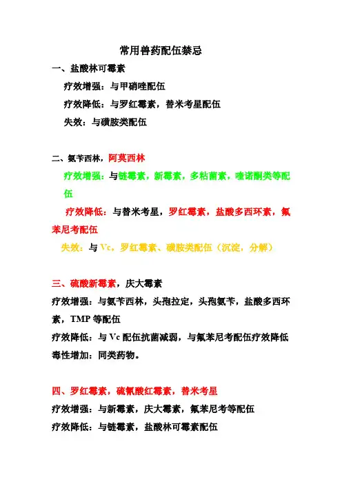 常用兽药配伍禁忌