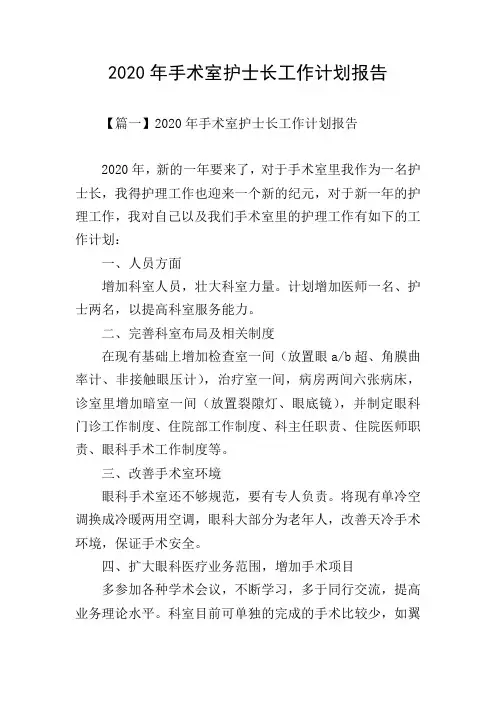 2020年手术室护士长工作计划报告