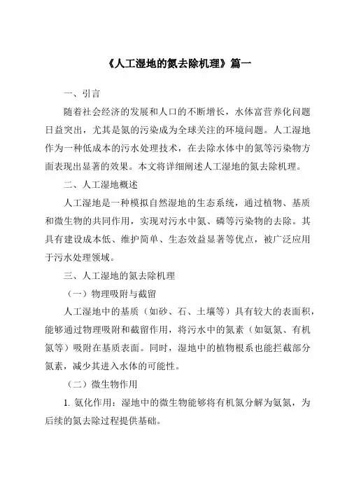 《2024年人工湿地的氮去除机理》范文