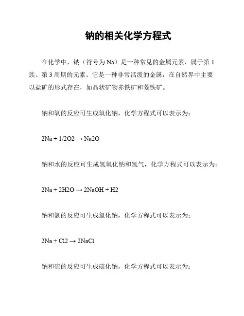 钠的相关化学方程式
