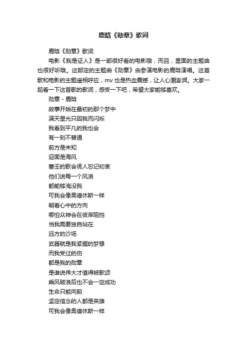 鹿晗《勋章》歌词
