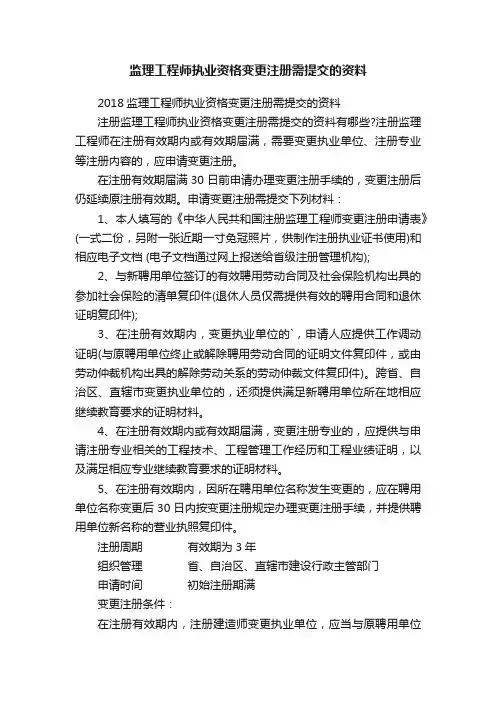 监理工程师执业资格变更注册需提交的资料