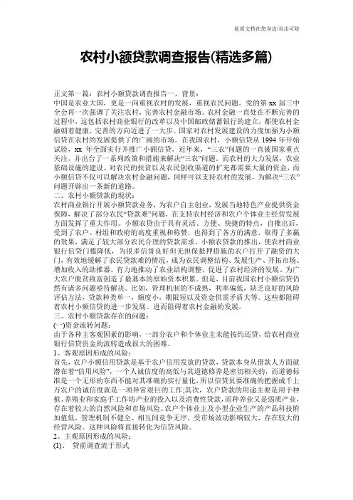 农村小额贷款调查报告(精选多篇)