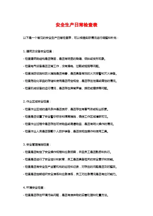 安全生产日常检查表
