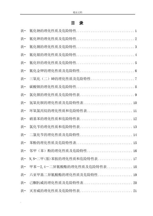 危险化学品特性表_第6类有毒品