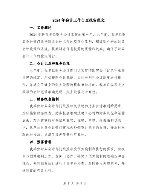 2024年会计工作自查报告范文