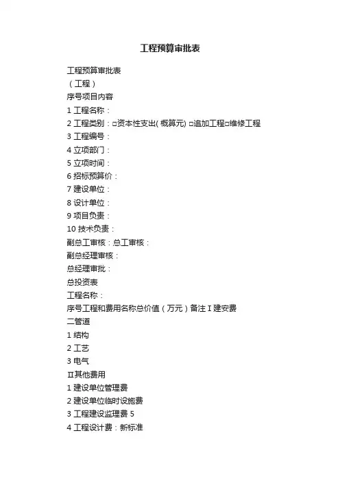 工程预算审批表