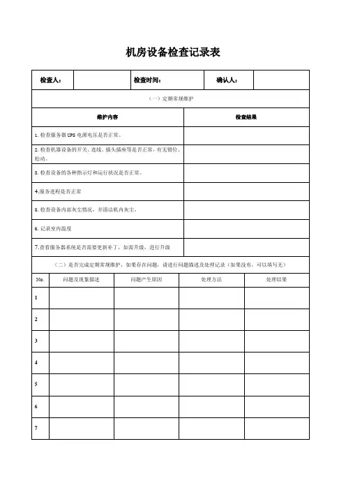机房设备检查记录表