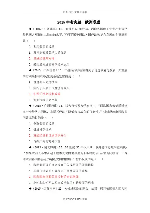 岳麓版-历史-九年级下册-2015中考链接：欧洲联盟