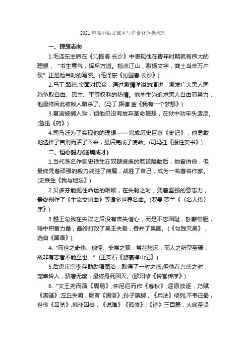 2021年高中语文课本写作素材分类梳理_高考作文素材