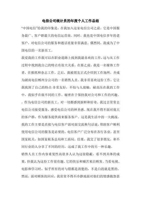 电信公司统计员的年度个人工作总结.doc