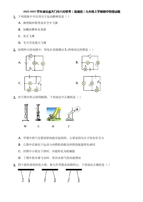 2022-2023学年湖北省天门市八校联考(普通班)九年级上学期期中物理试题