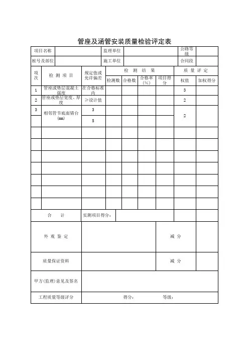 管座及涵管安装质量检验评定表
