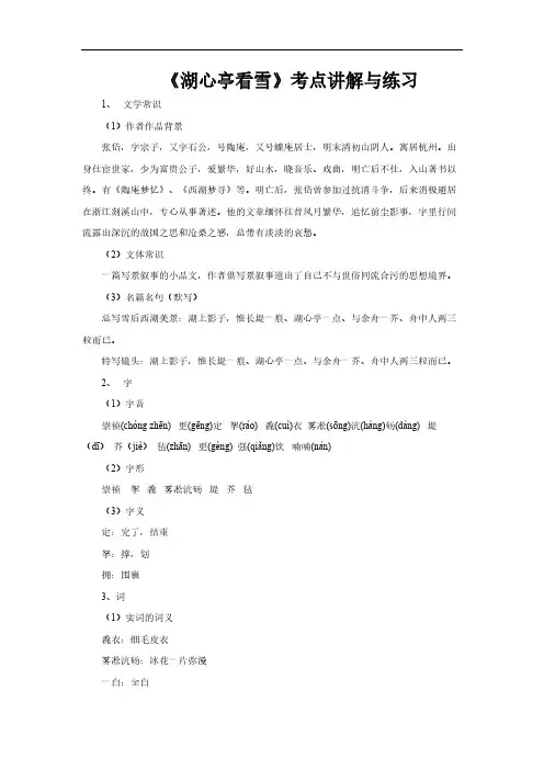 初中语文《湖心亭看雪》考点讲解与练习